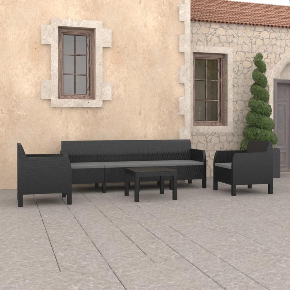 vidaXL 4 Piece Patio Lounge Set with Cushions PP Rattan Anthracite, 3079676. Picture 1