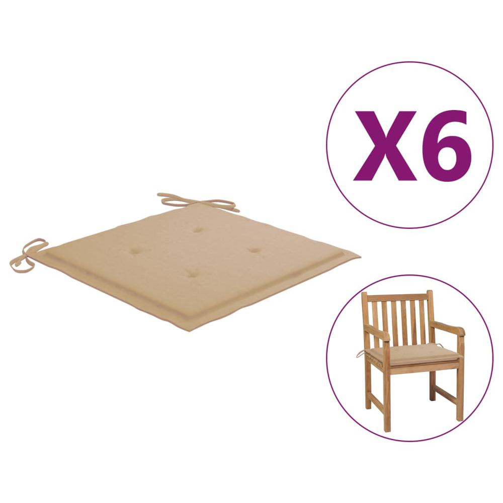 vidaXL Garden Chair Cushions 6 pcs Beige 19.7"x19.7"x1.2" Fabric. Picture 1