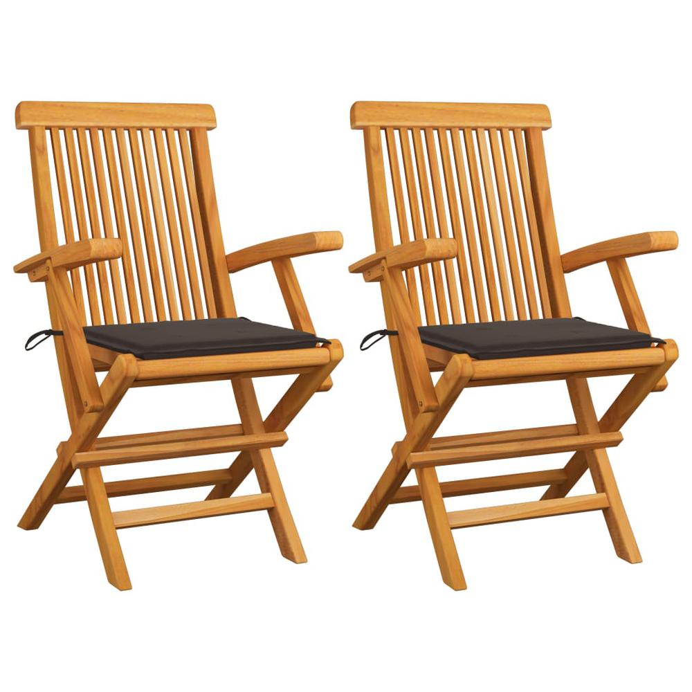 vidaXL Patio Chairs with Taupe Cushions 2 pcs Solid Teak Wood. Picture 1
