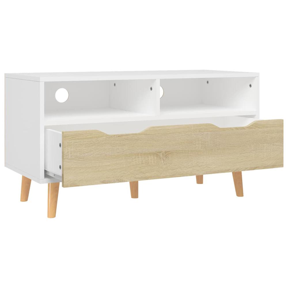 vidaXL TV Cabinet White and Sonoma Oak 35.4"x15.7"x19.1" Engineered Wood. Picture 4