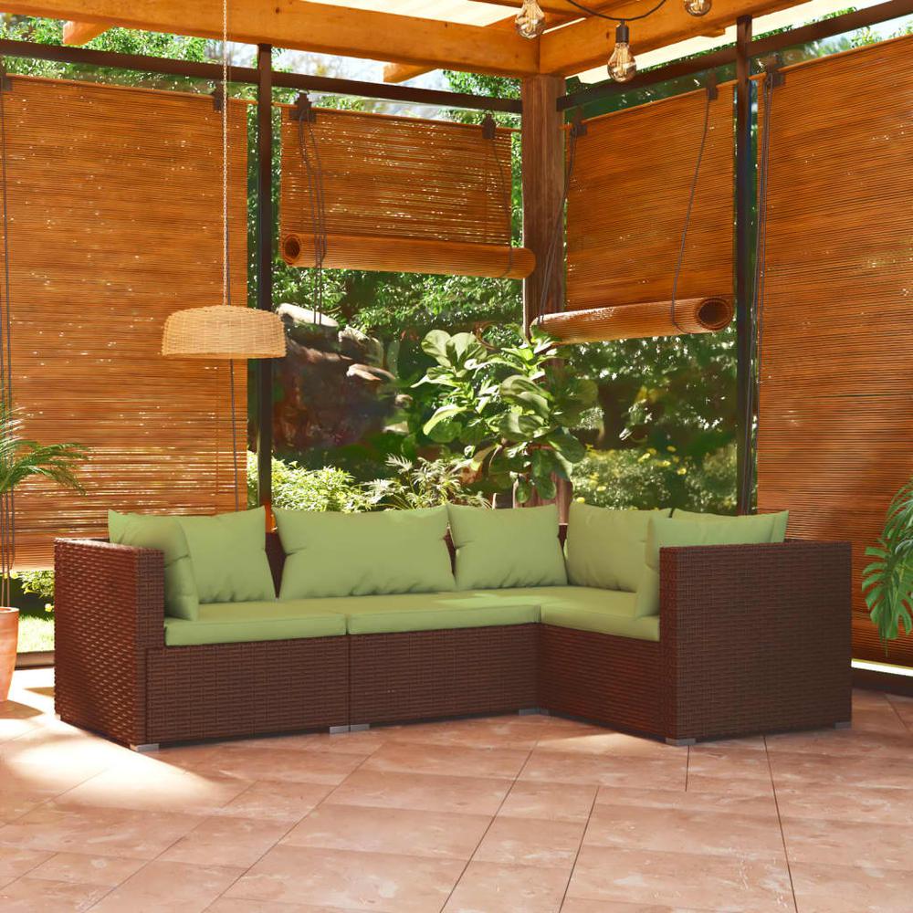 vidaXL 4 Piece Patio Lounge Set with Cushions Poly Rattan Brown, 3101676. The main picture.