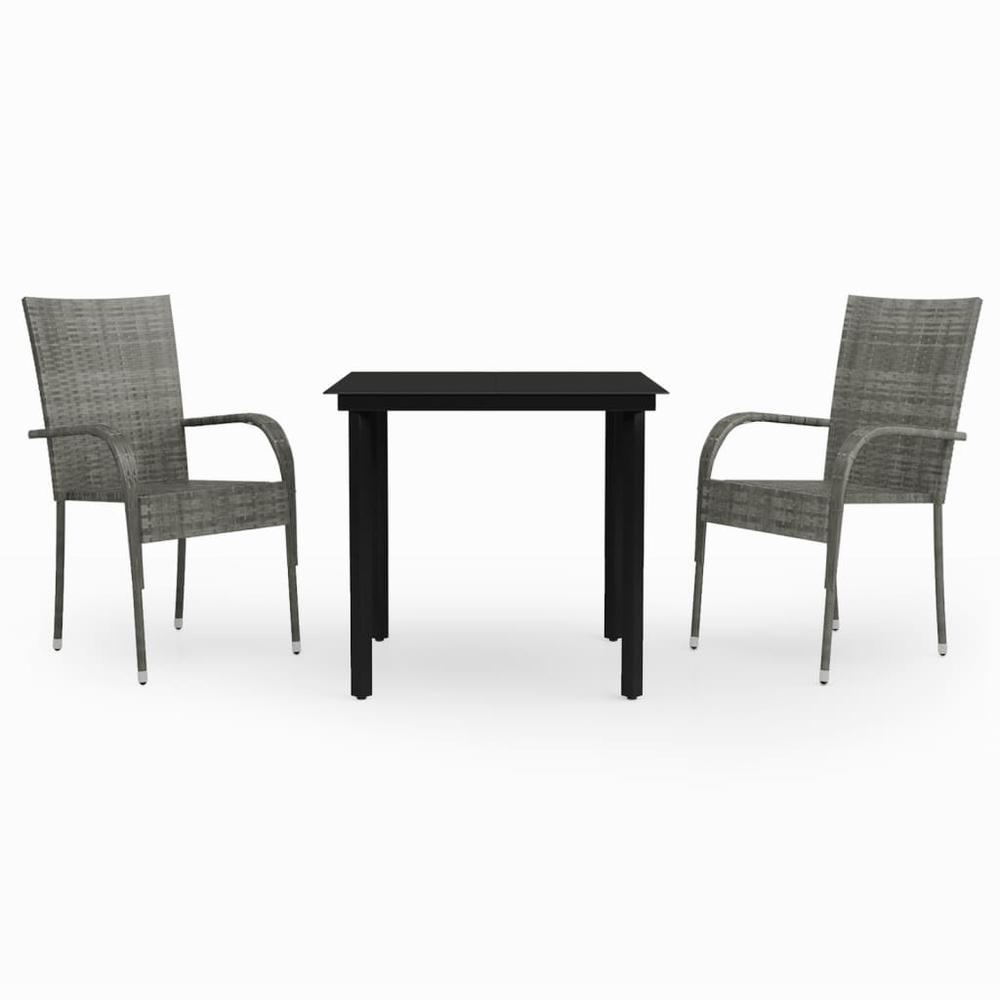 vidaXL 3 Piece Patio Dining Set Gray and Black, 3099389. Picture 2