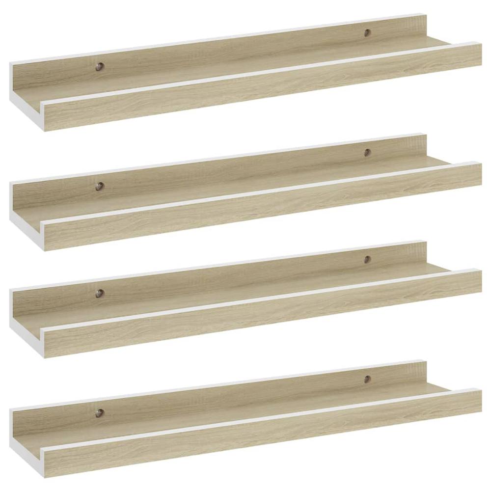 vidaXL Wall Shelves 4 pcs White and Sonoma Oak 15.7"x3.5"x1.2". Picture 2