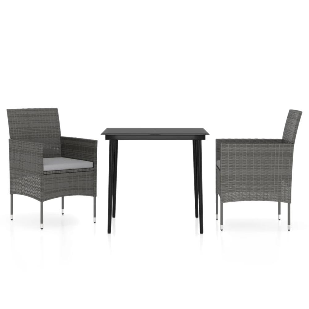 vidaXL 3 Piece Patio Dining Set with Cushions Gray and Black, 3099311. Picture 2