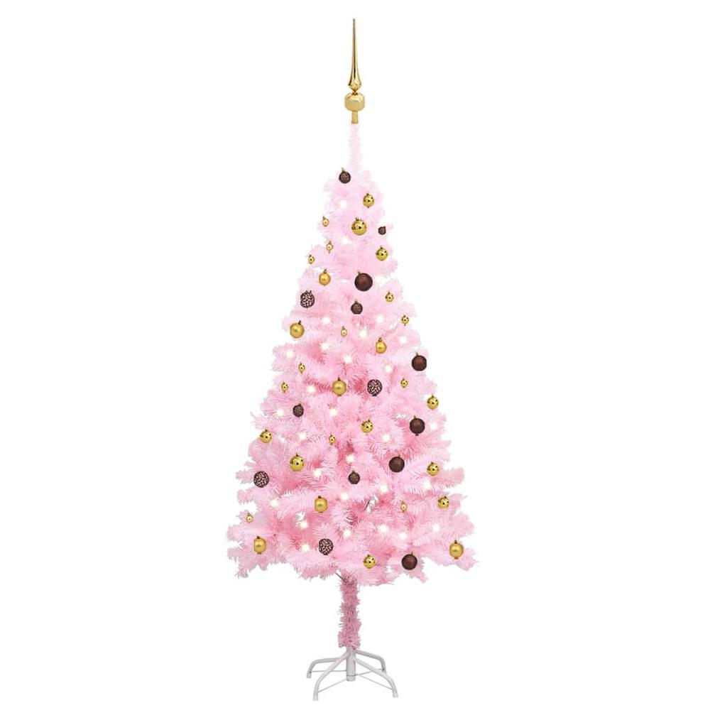 vidaXL Artificial Christmas Tree with LEDs&Ball Set Pink 82.7" PVC, 3077500. Picture 1