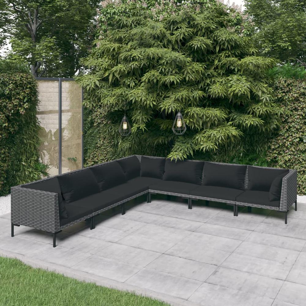 vidaXL 7 Piece Patio Lounge Set with Cushions Poly Rattan Dark Gray, 3099846. Picture 1