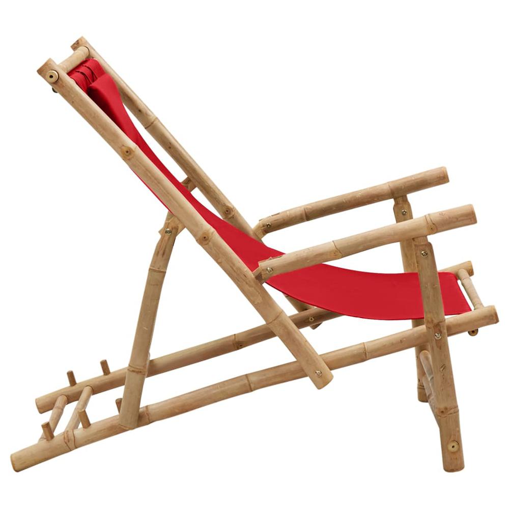 vidaXL Deck Chair Bamboo and Canvas Red, 318597. Picture 3