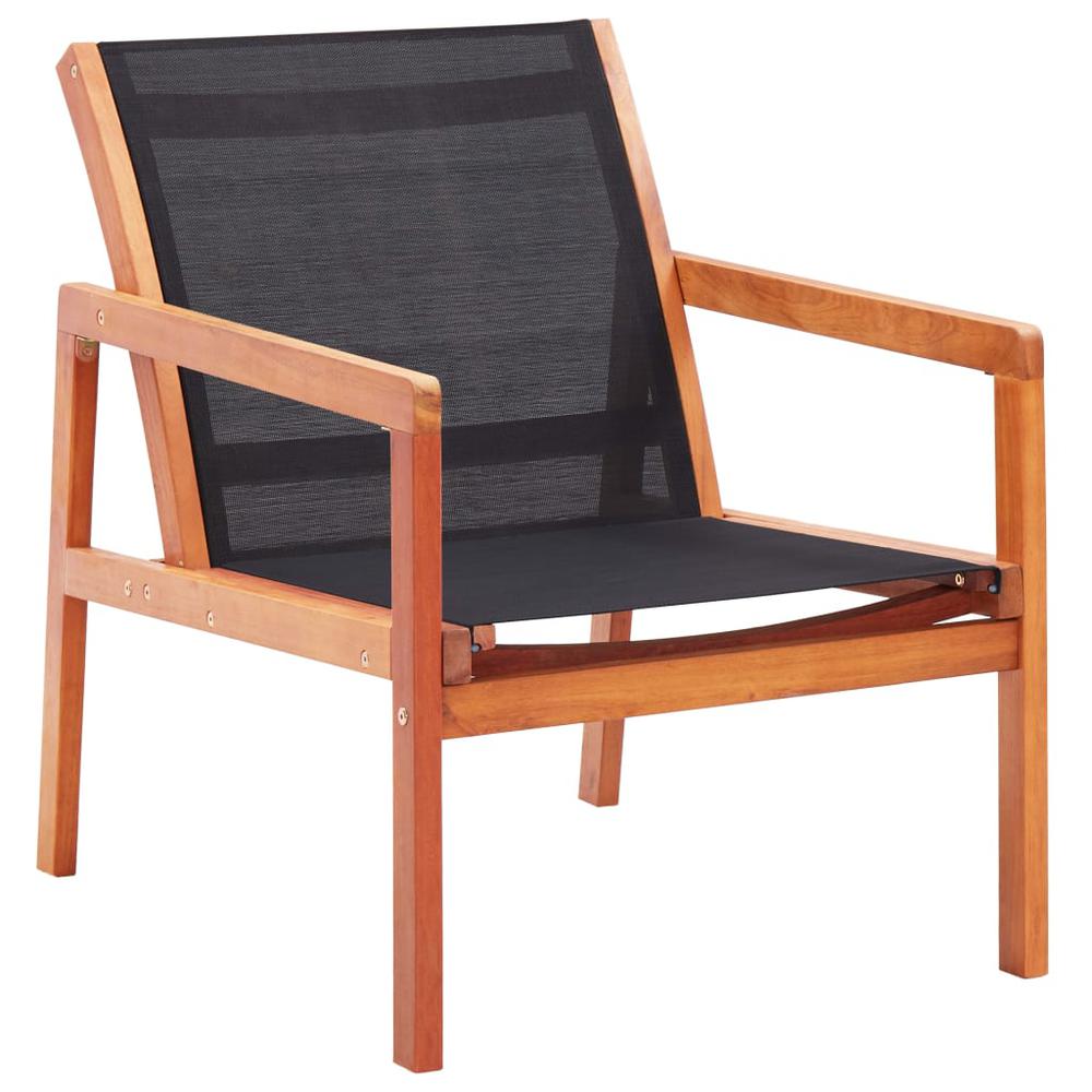 vidaXL Patio Lounge Chair Black Solid Eucalyptus Wood and Textilene, 316128. Picture 1