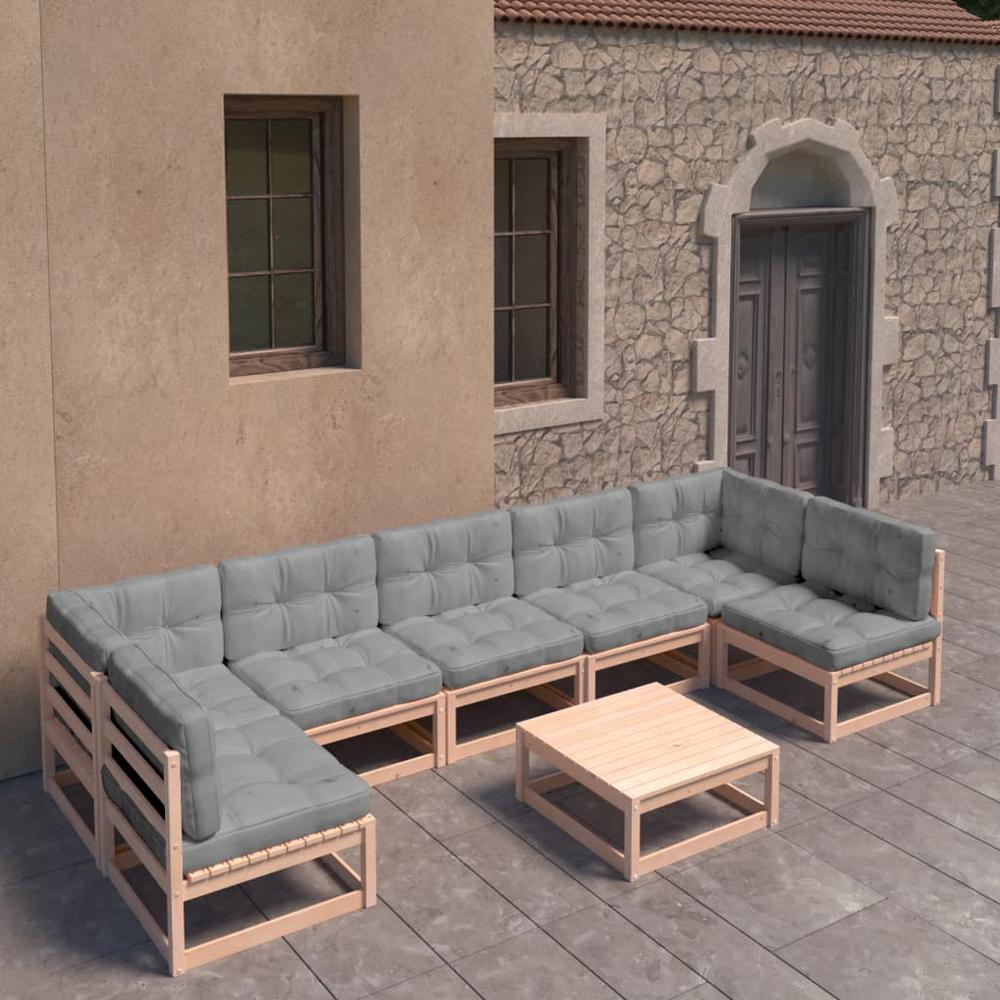 vidaXL 8 Piece Patio Lounge Set with Cushions Solid Pinewood, 3077189. Picture 1