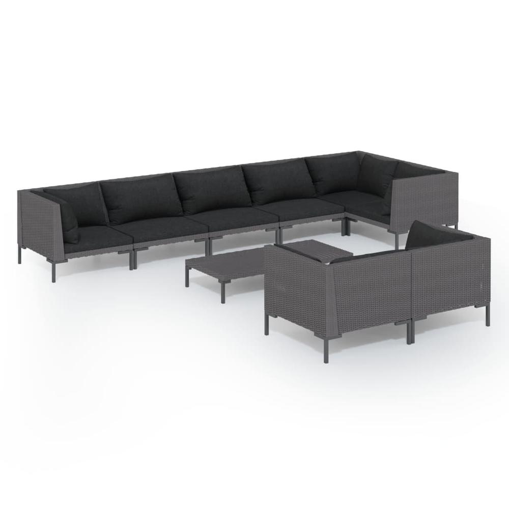vidaXL 9 Piece Patio Lounge Set with Cushions Poly Rattan Dark Gray, 3099867. Picture 2