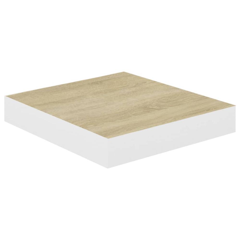 vidaXL Floating Wall Shelves 2 pcs Oak and White 9.1"x9.3"x1.5" MDF. Picture 4