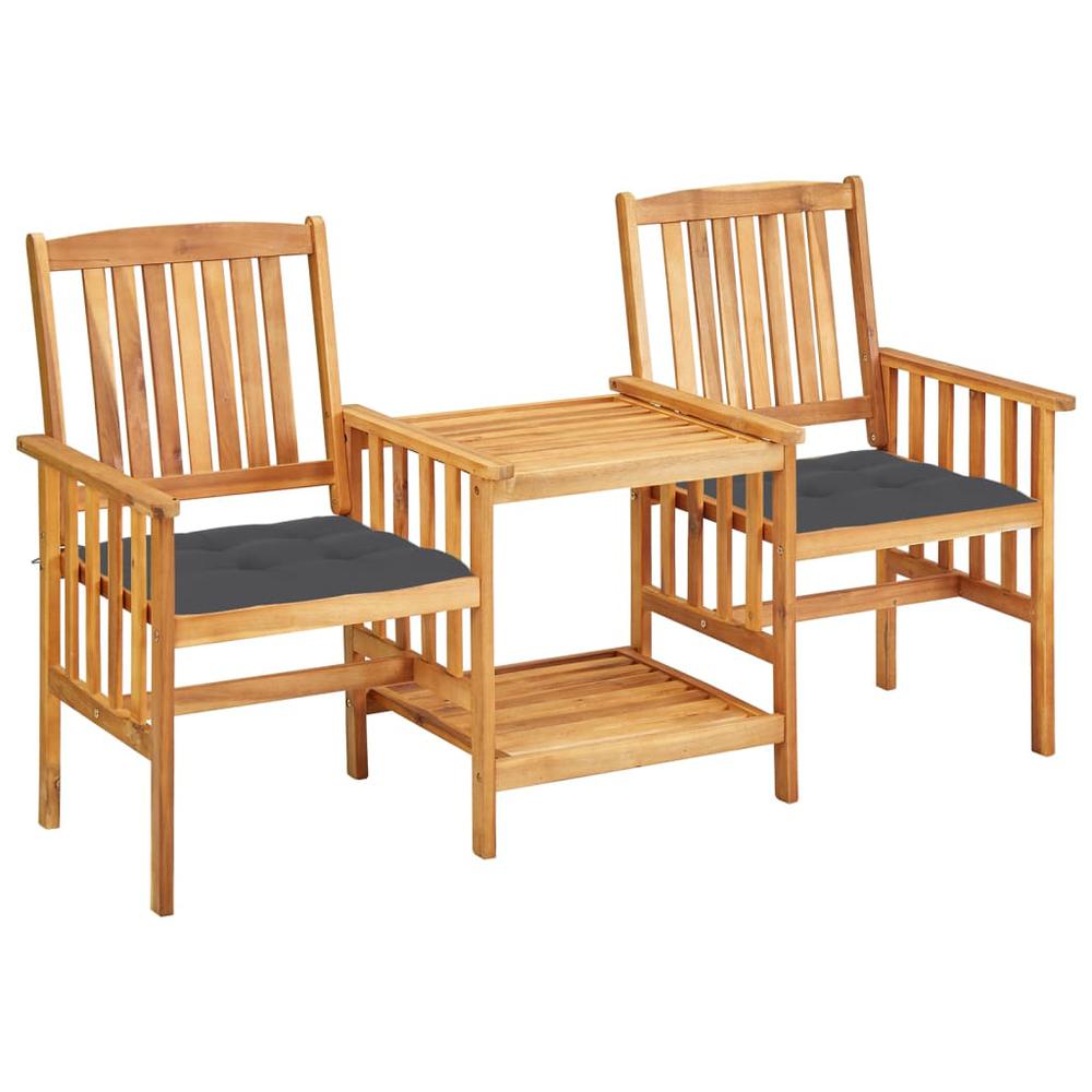 vidaXL Patio Chairs with Tea Table and Cushions Solid Acacia Wood, 3061290. Picture 1
