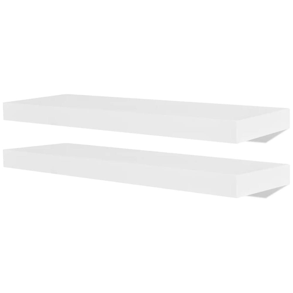 2 White MDF Floating Wall Display Shelves Book/DVD Storage, 242183. Picture 2