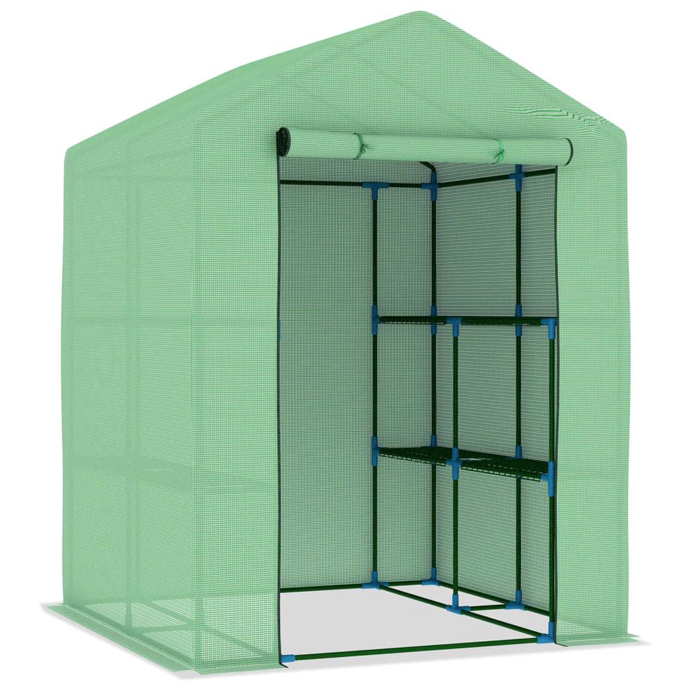 vidaXL Greenhouse with Shelves Steel 56.3"x56.3"x76.8" 8167. Picture 3