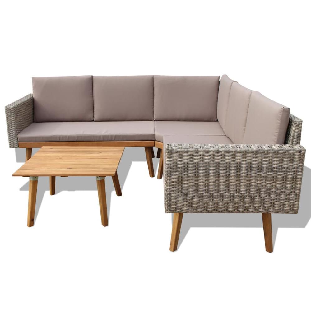 vidaXL 4 Piece Garden Lounge Set with Cushions Poly Rattan Gray, 43133. Picture 2