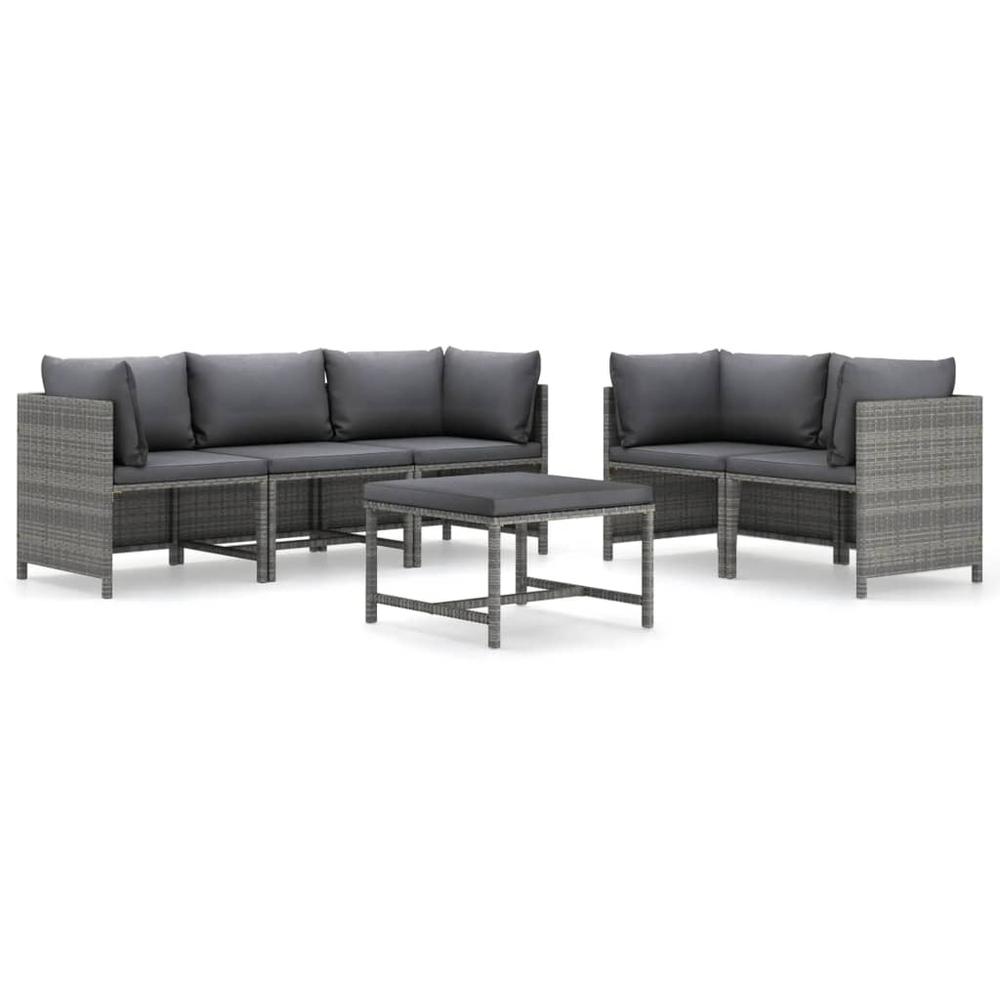 vidaXL 6 Piece Patio Lounge Set with Cushions Poly Rattan Gray, 3059759. Picture 2