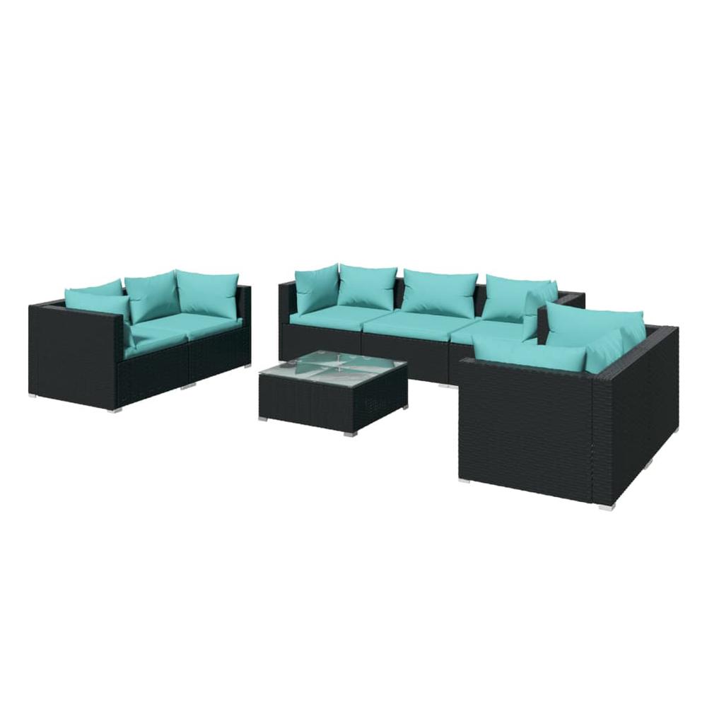 vidaXL 8 Piece Patio Lounge Set with Cushions Poly Rattan Black, 3102273. Picture 2