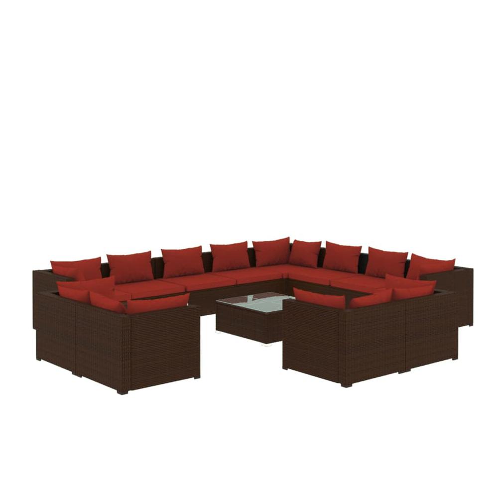 vidaXL 13 Piece Patio Lounge Set with Cushions Brown Poly Rattan, 3102899. Picture 2