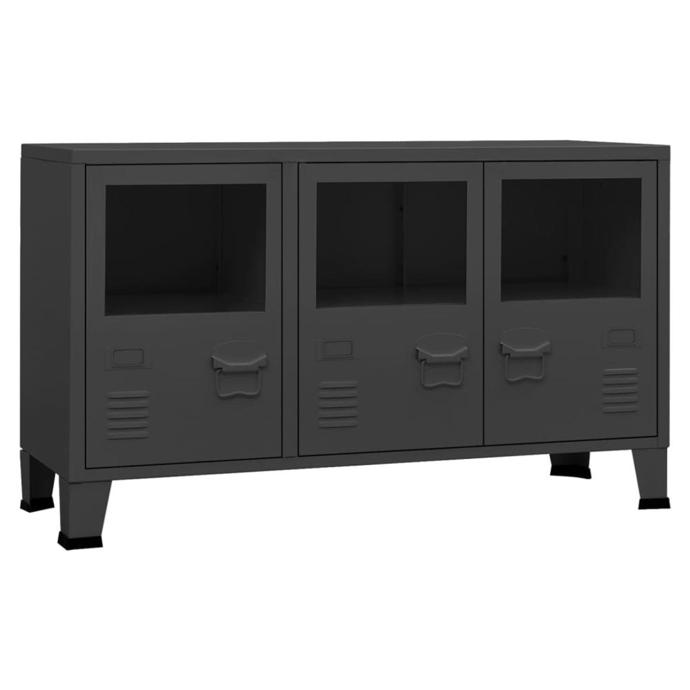 vidaXL Industrial Sideboard Anthracite 41.3"x13.8"x24.4" Metal and Glass. Picture 2