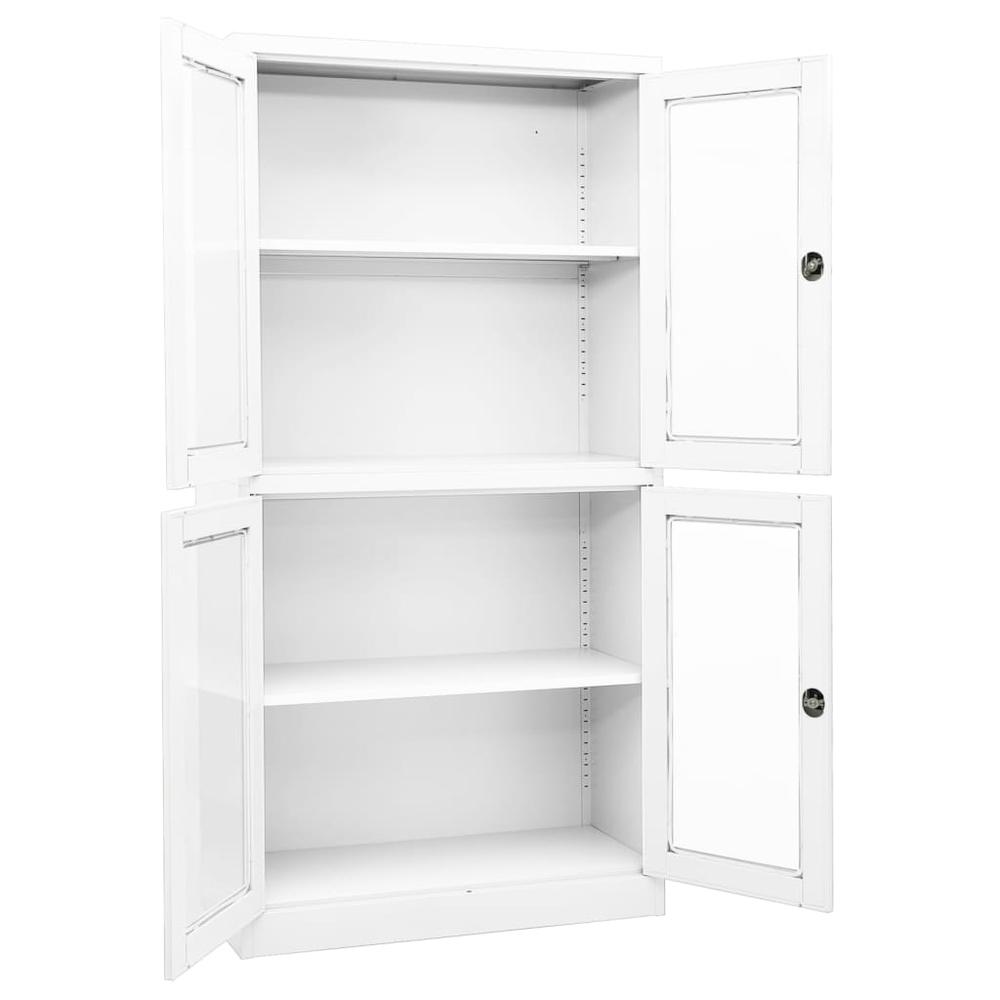 vidaXL Office Cabinet White 35.4"x15.7"x70.9" Steel and Tempered Glass, 335938. Picture 2