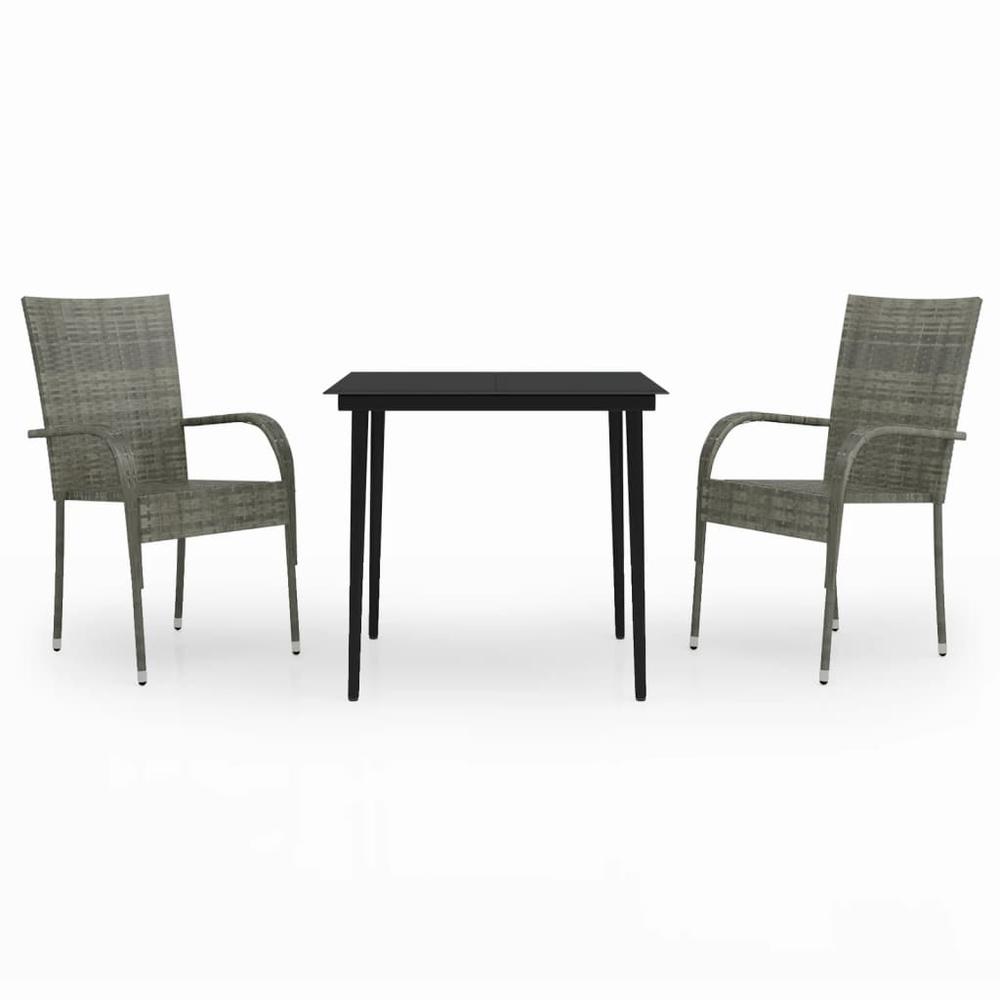vidaXL 3 Piece Patio Dining Set Gray and Black, 3099407. Picture 2