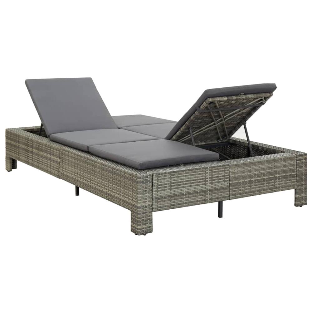 vidaXL 2-Person Sunbed with Cushion Gray Poly Rattan, 46240. Picture 4