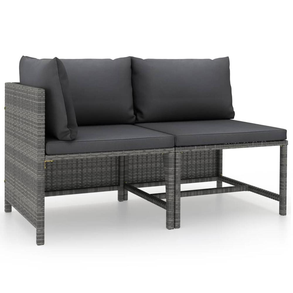 vidaXL 2 Piece Patio Sofa Set with Cushions Gray Poly Rattan. Picture 1