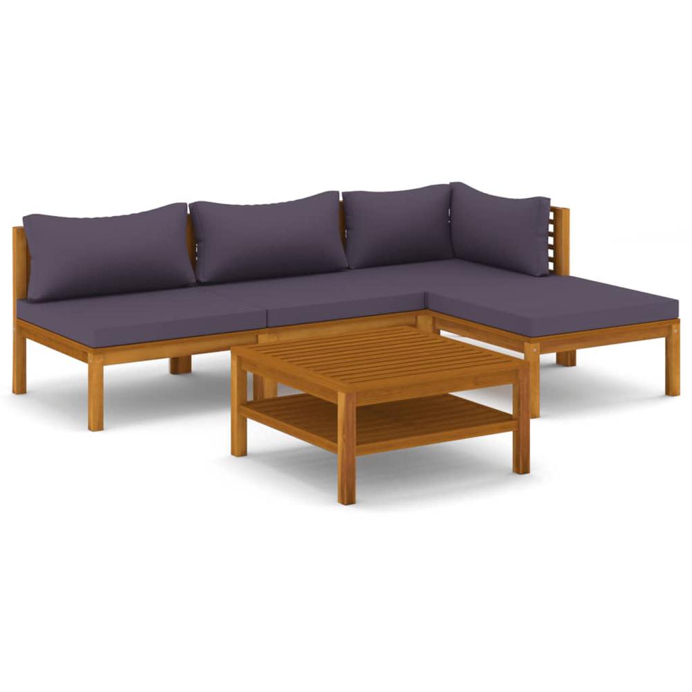 vidaXL 5 Piece Patio Lounge Set with Cushion Solid Acacia Wood, 3086894. Picture 2