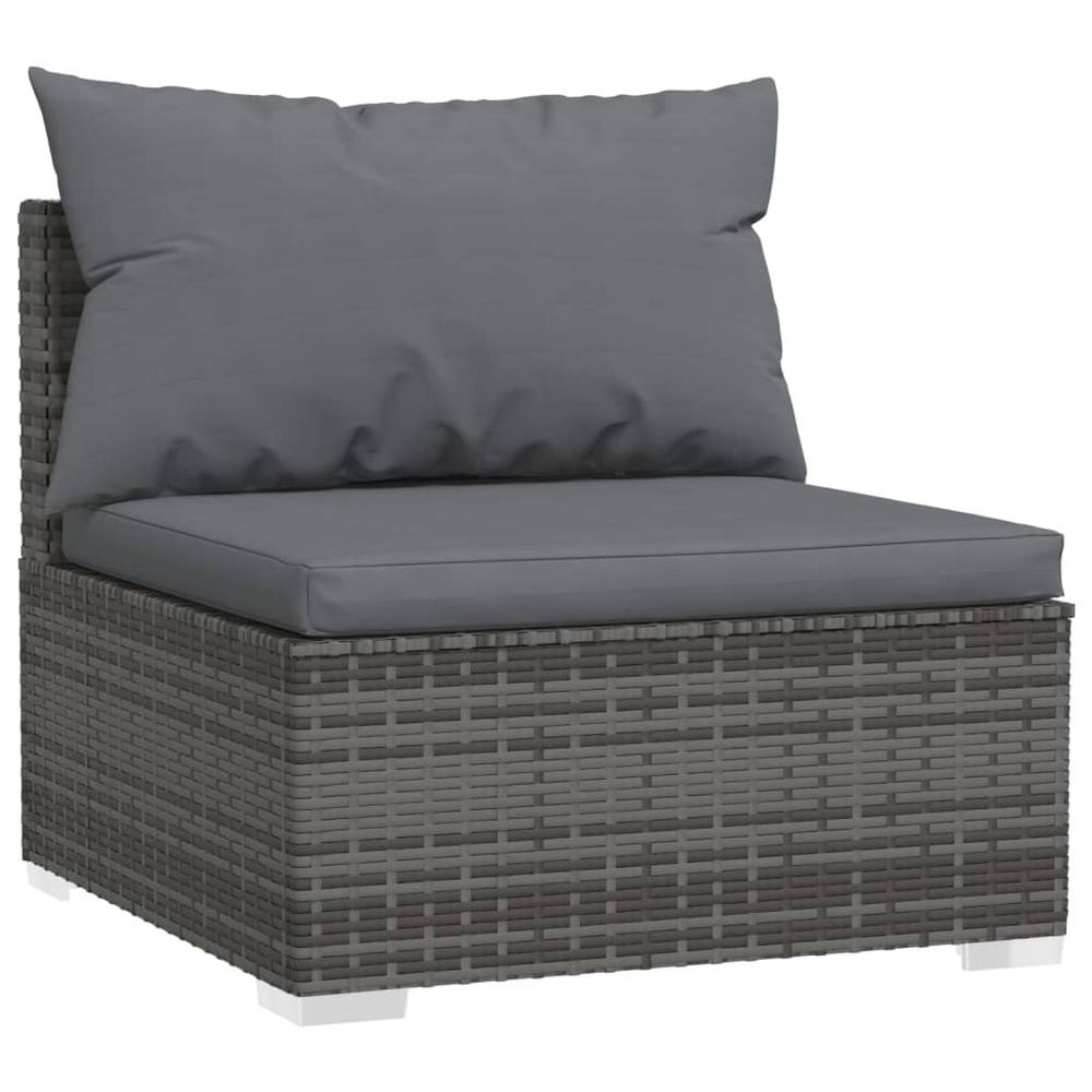 vidaXL Patio Middle Sofa with Cushions Gray Poly Rattan. Picture 1