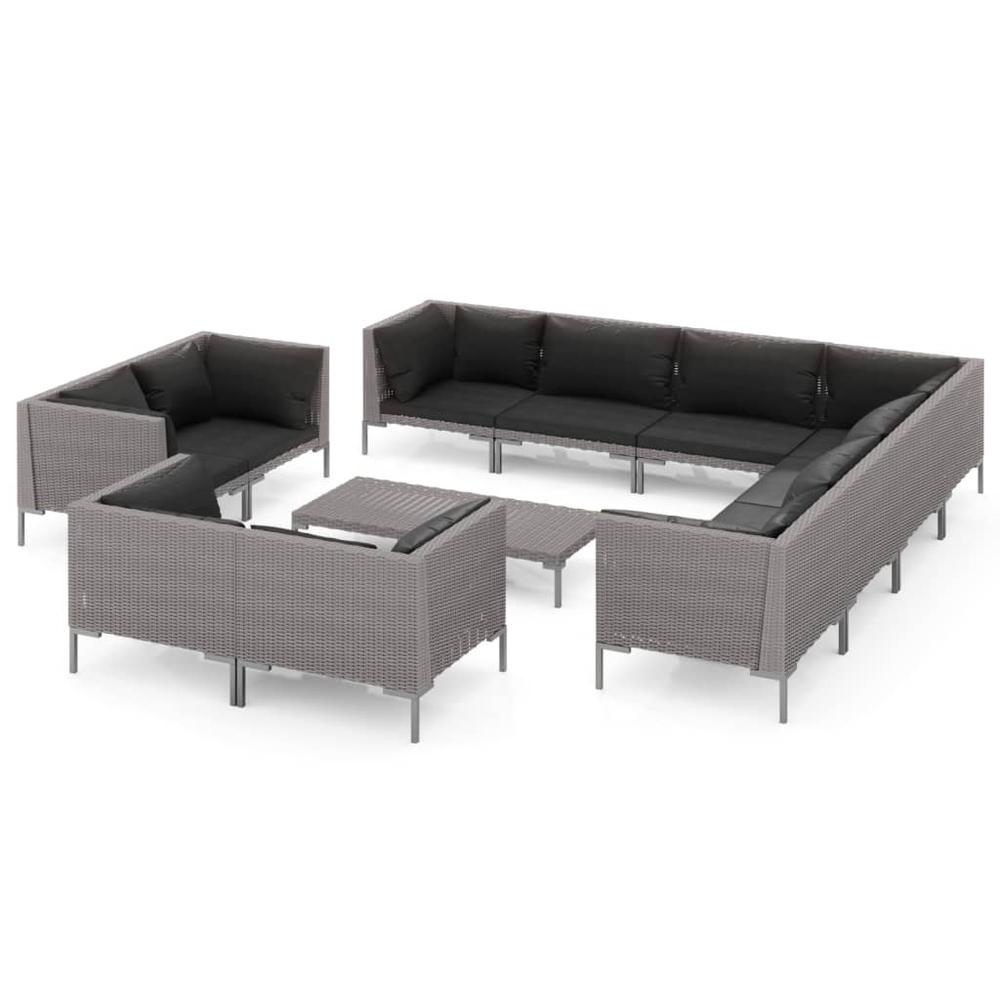 vidaXL 12 Piece Patio Lounge Set with Cushions Poly Rattan Dark Gray, 3099903. Picture 2