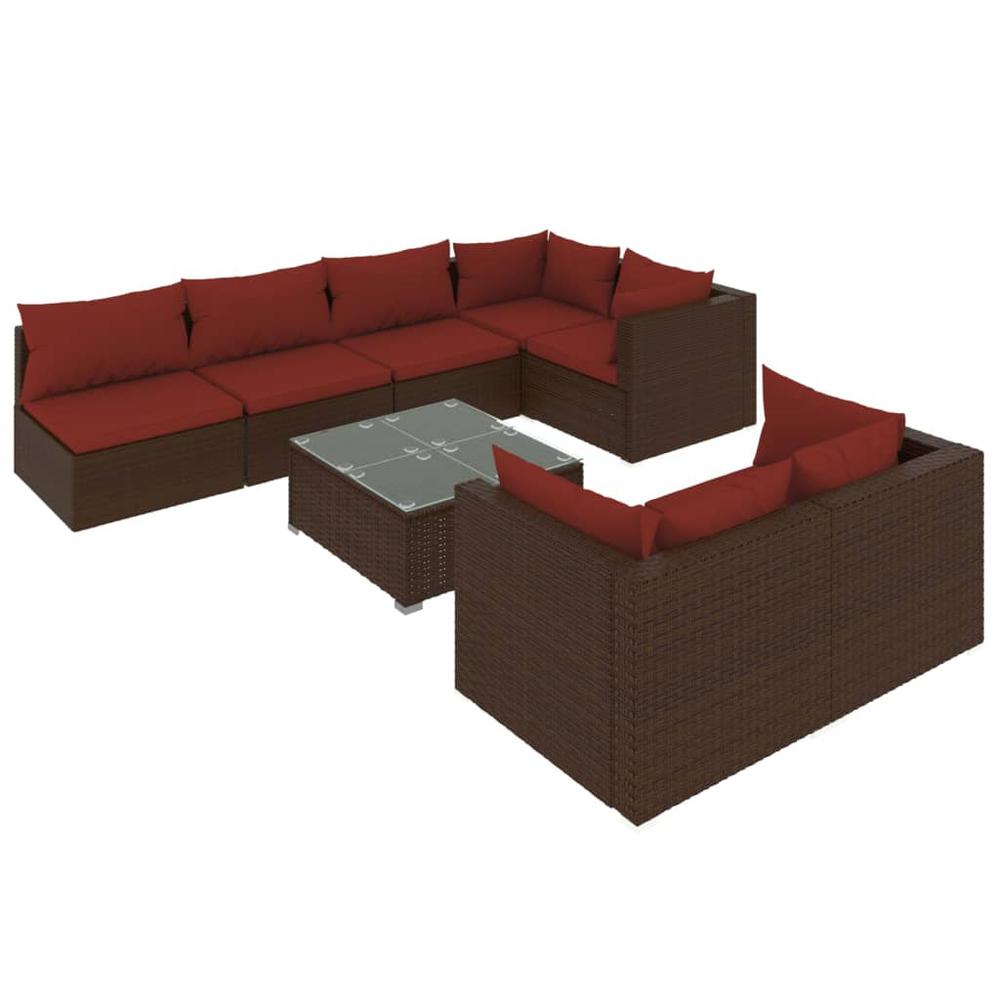 vidaXL 8 Piece Patio Lounge Set with Cushions Brown Poly Rattan, 3102467. Picture 2