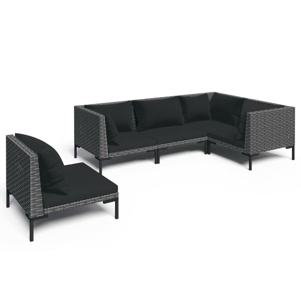 vidaXL 5 Piece Patio Lounge Set with Cushions Poly Rattan Dark Gray, 3099852. Picture 2