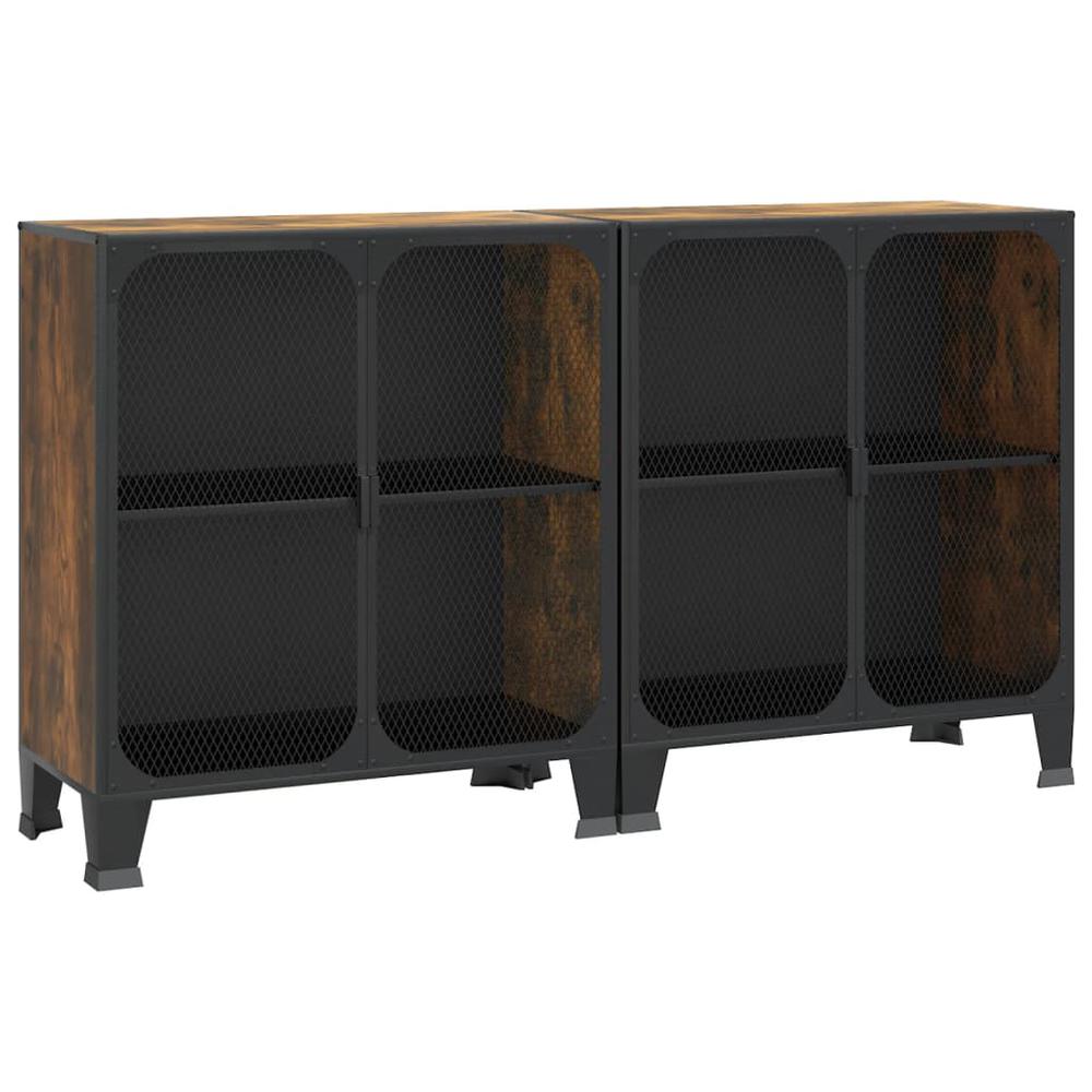 vidaXL Storage Cabinets 2 pcs Rustic Brown 28.3"x14.2"x32.3" Metal and MDF, 3095969. Picture 2