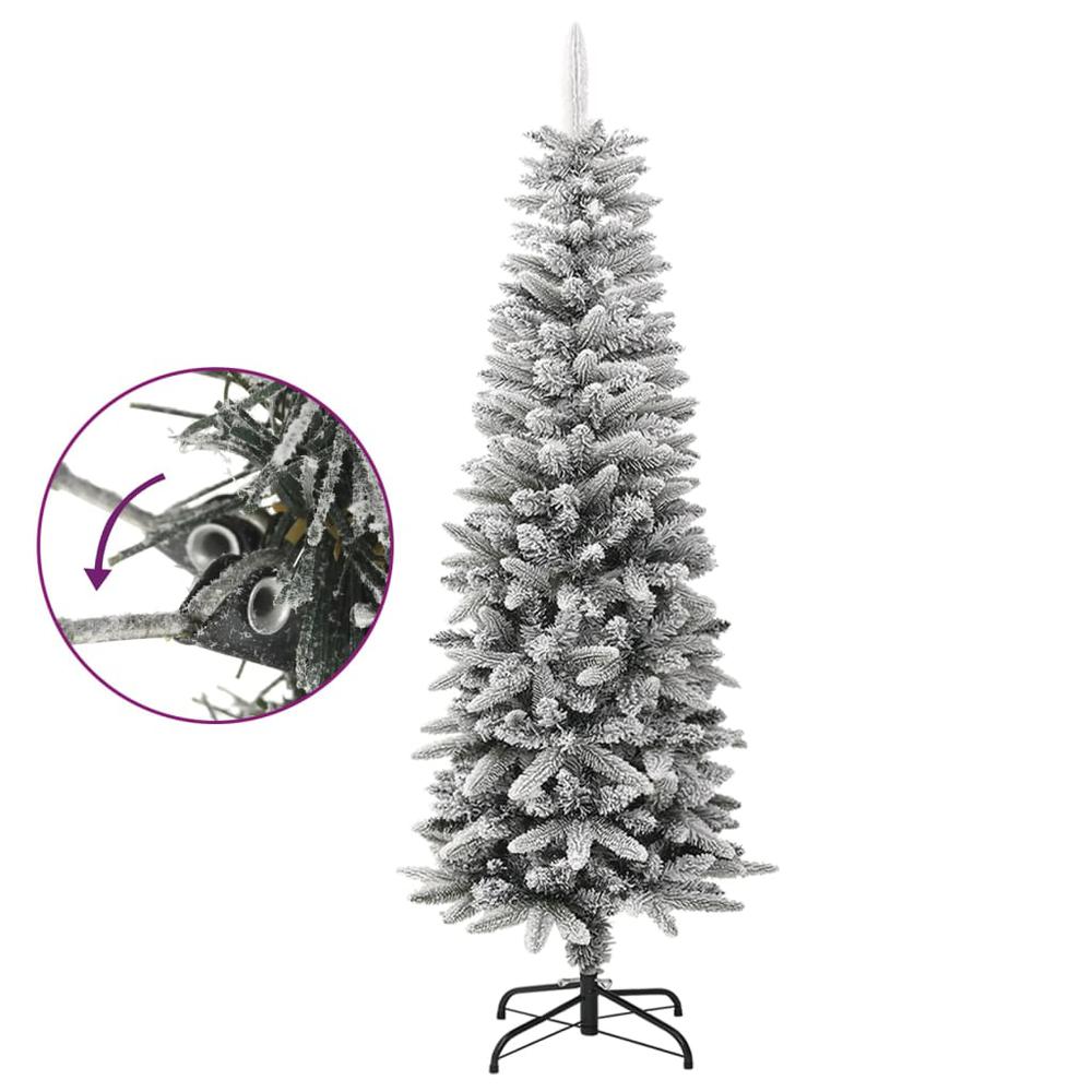 vidaXL Artificial Slim Christmas Tree with Flocked Snow 59.1" PVC&PE. Picture 3