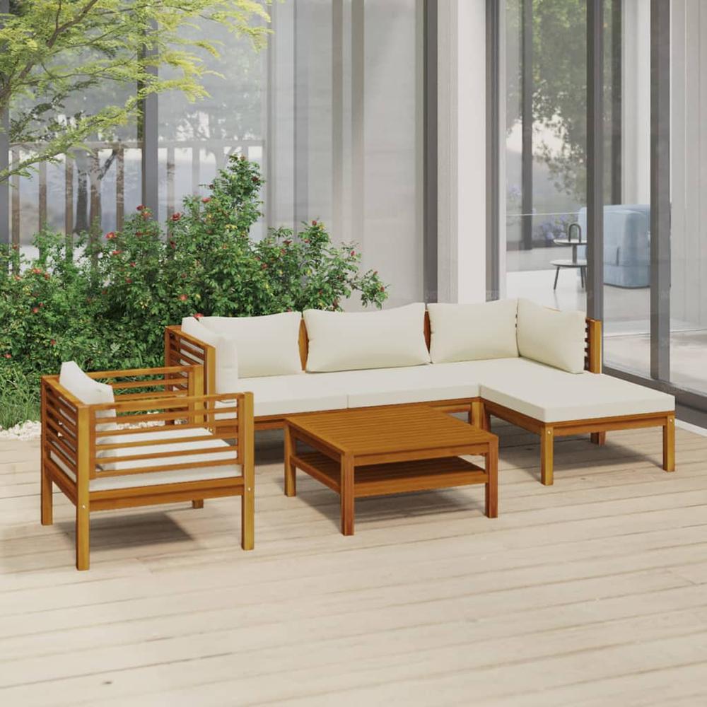 vidaXL 6 Piece Patio Lounge Set with Cream Cushion Solid Acacia Wood, 3086928. Picture 1