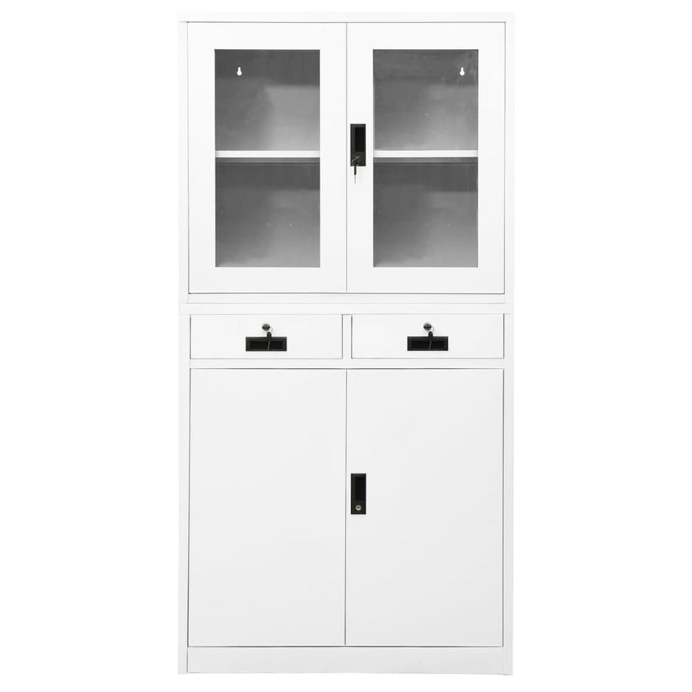 vidaXL Office Cabinet White 35.4"x15.7"x70.9" Steel and Tempered Glass, 336421. Picture 2