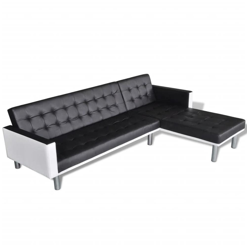 vidaXL L-shaped Sofa Bed Artificial Leather Black and White, 244332. Picture 2