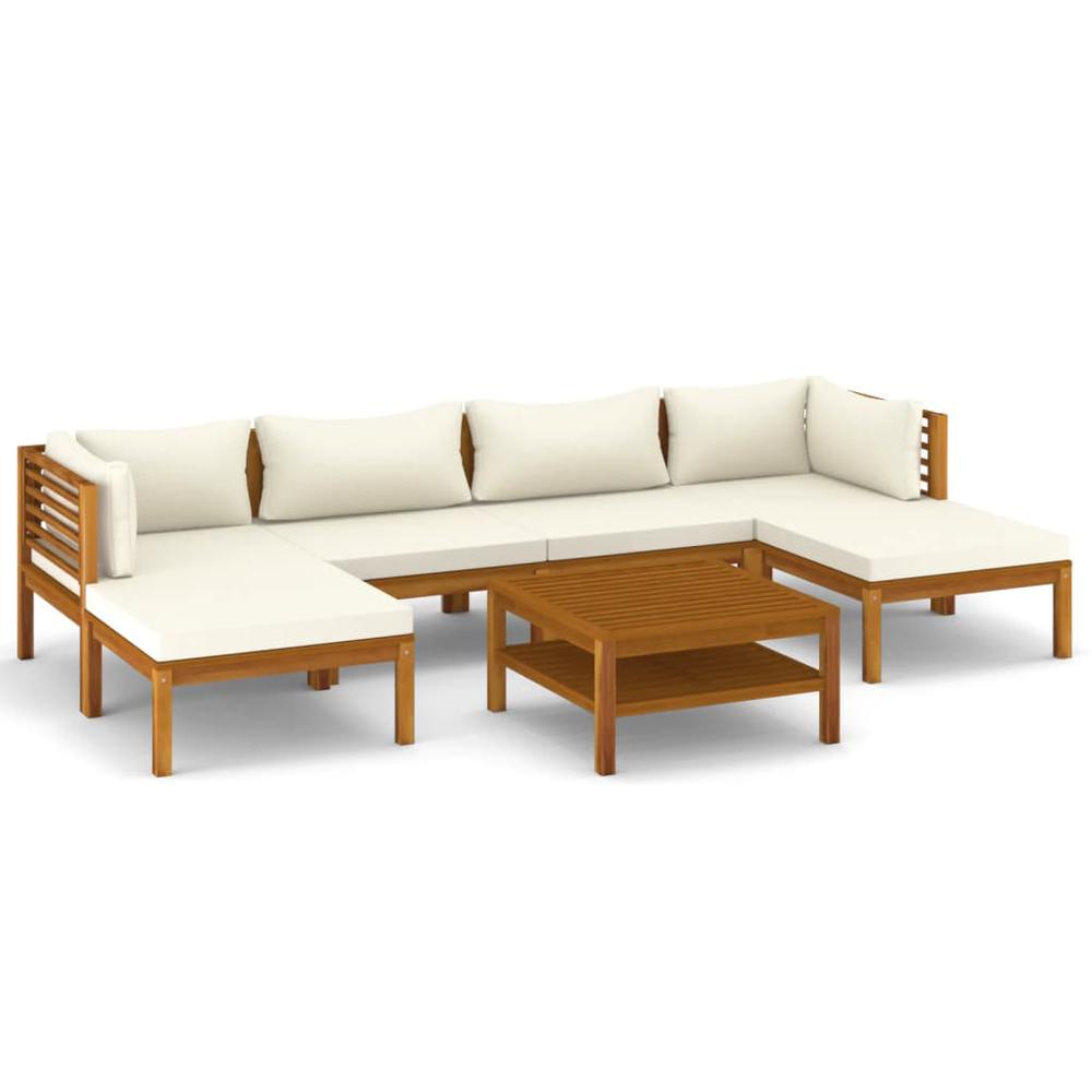 vidaXL 7 Piece Patio Lounge Set with Cream Cushion Solid Acacia Wood, 3086946. Picture 2
