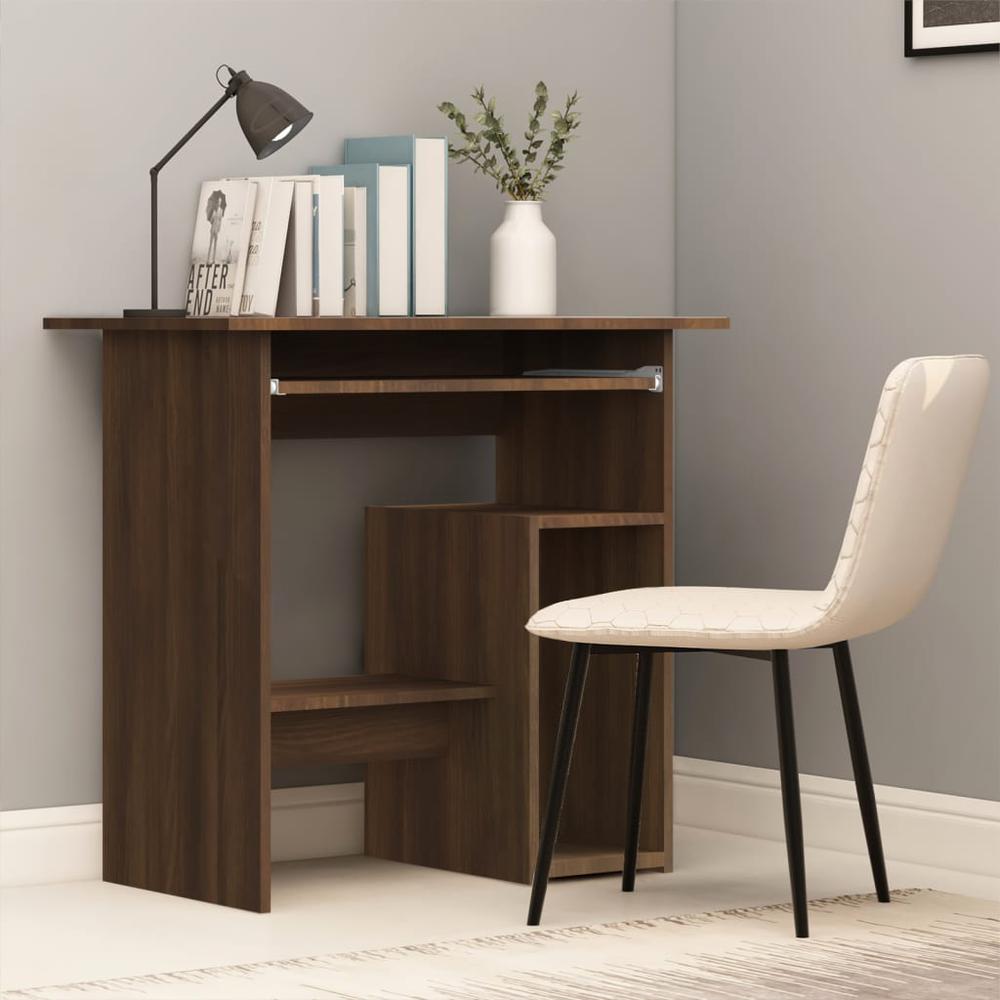 vidaXL Desk Brown Oak 31.5"x17.7"x29.1" Engineered Wood. Picture 1