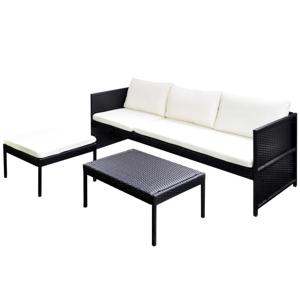 vidaXL 3 Piece Garden Lounge Set with Cushions Poly Rattan Black. Picture 2
