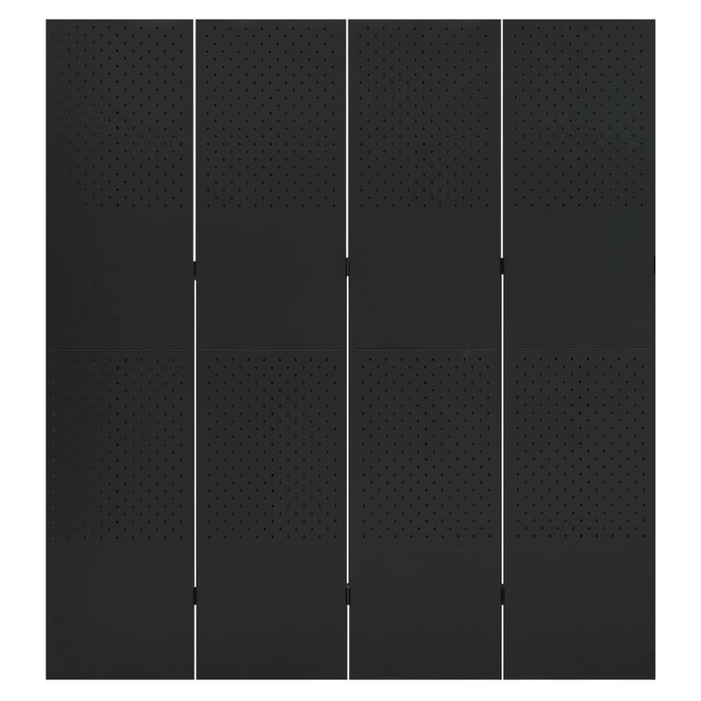 vidaXL 4-Panel Room Divider Black 63"x70.9" Steel. Picture 2
