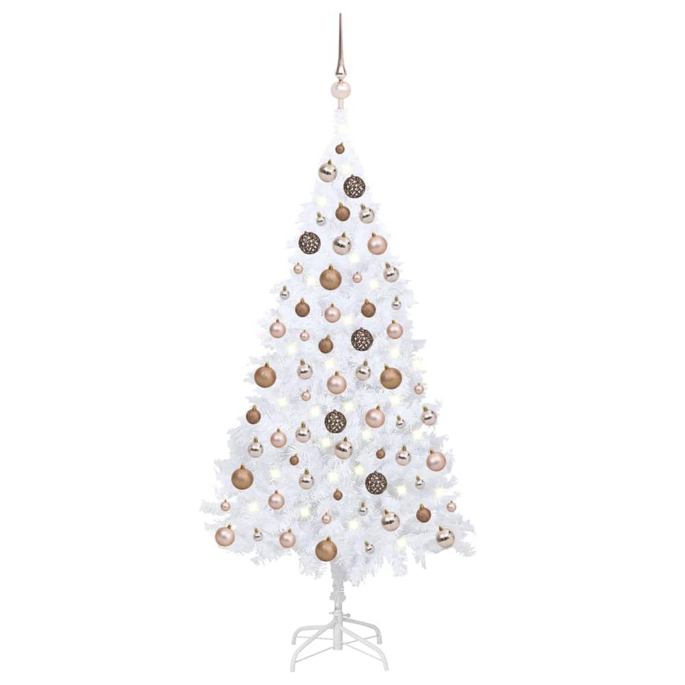 vidaXL Artificial Christmas Tree with LEDs&Ball Set White 47.2" PVC, 3077625. Picture 1