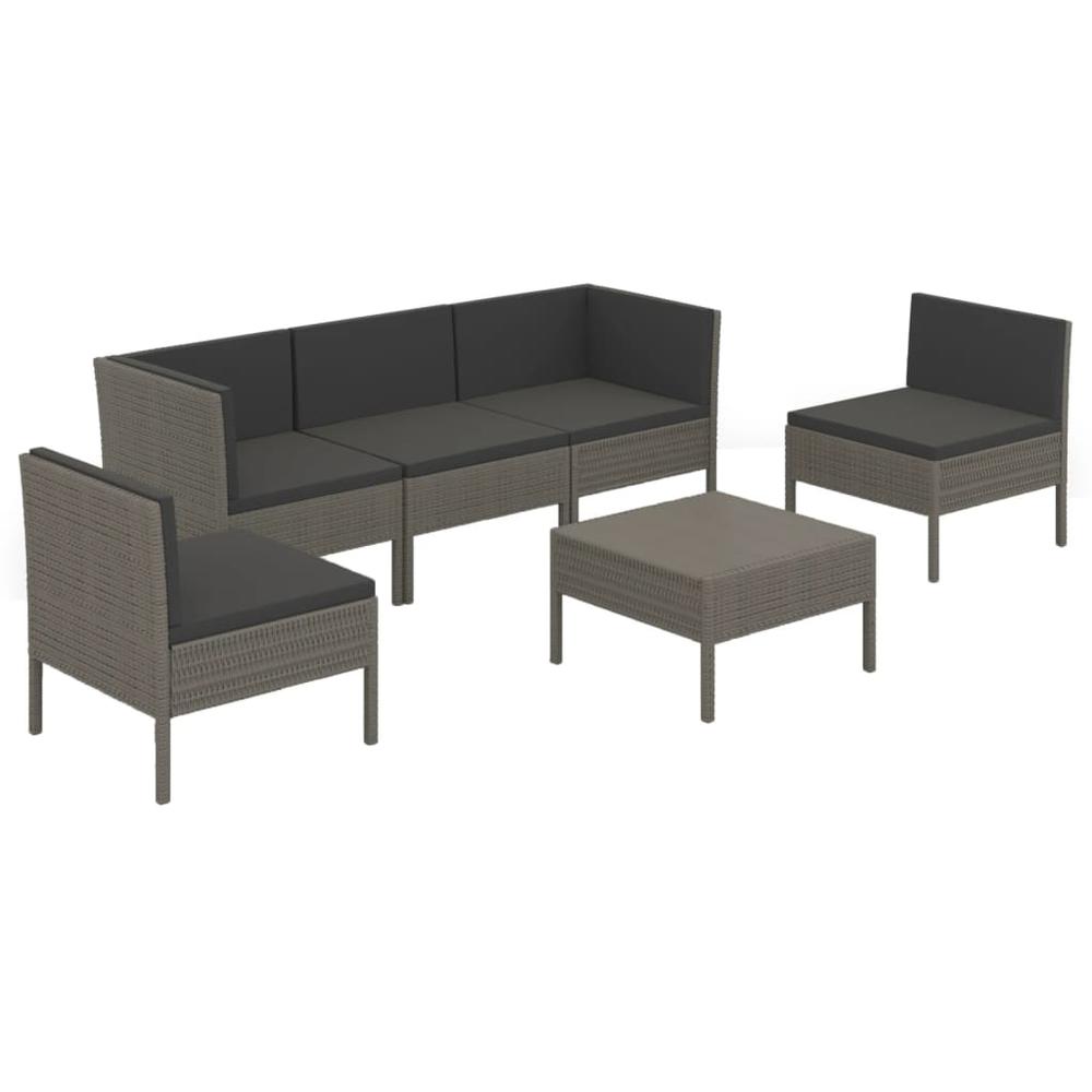 vidaXL 6 Piece Patio Lounge Set with Cushions Poly Rattan Gray, 3094346. Picture 2