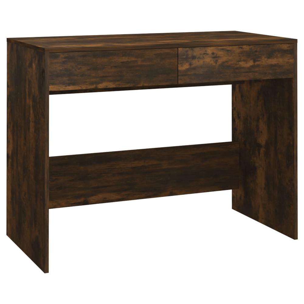 vidaXL Desk Smoked Oak 39.8"x19.7"x30.1" Engineered Wood. Picture 2