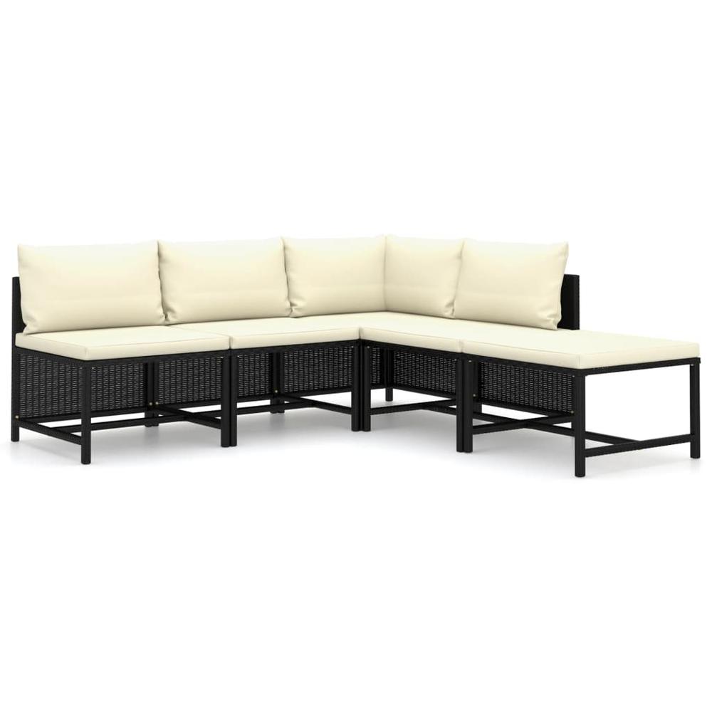 vidaXL 5 Piece Patio Lounge Set with Cushions Poly Rattan Black, 3059781. Picture 2