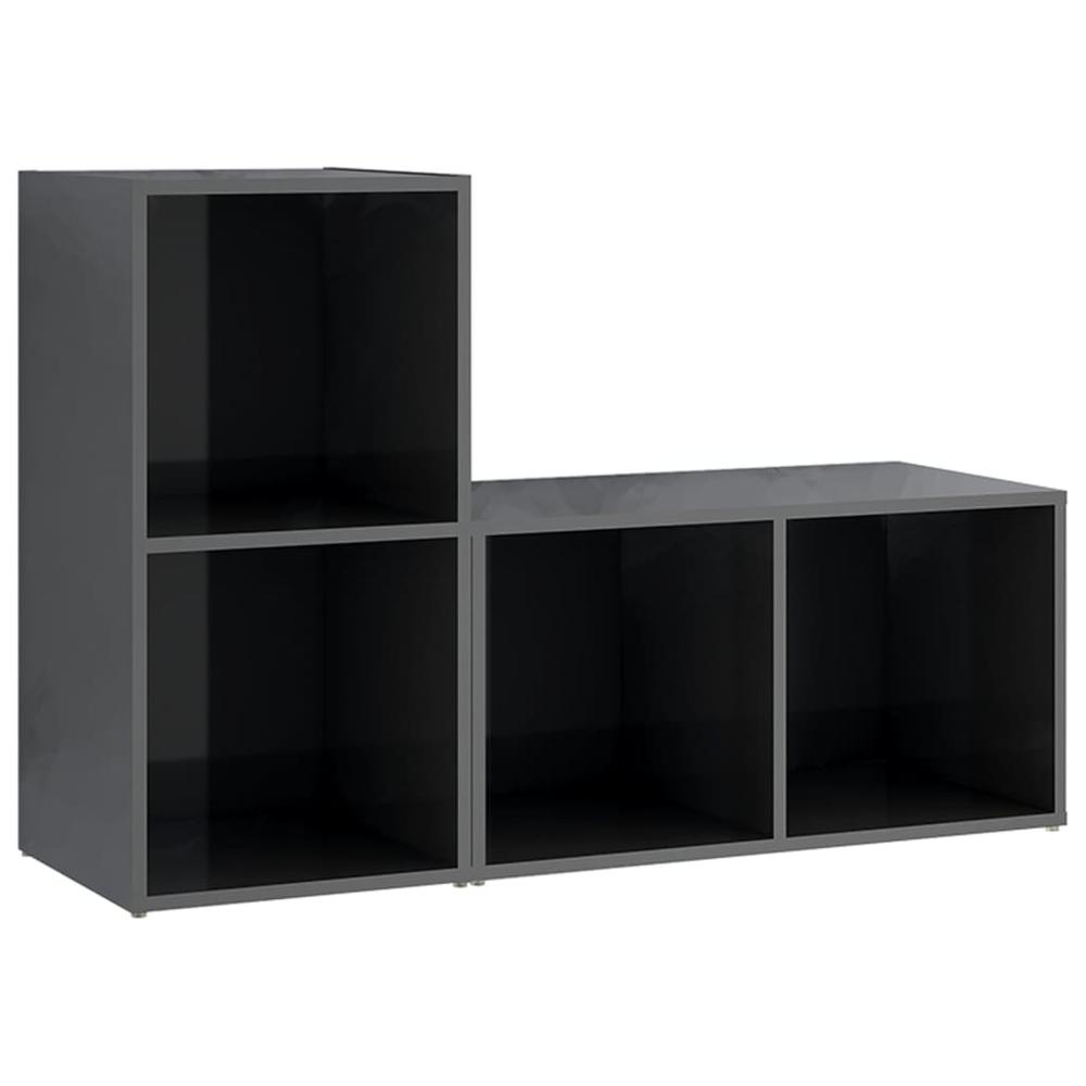 vidaXL TV Cabinets 2 pcs High Gloss Gray 28.3"x13.8"x14.4" Engineered Wood, 3079951. Picture 2
