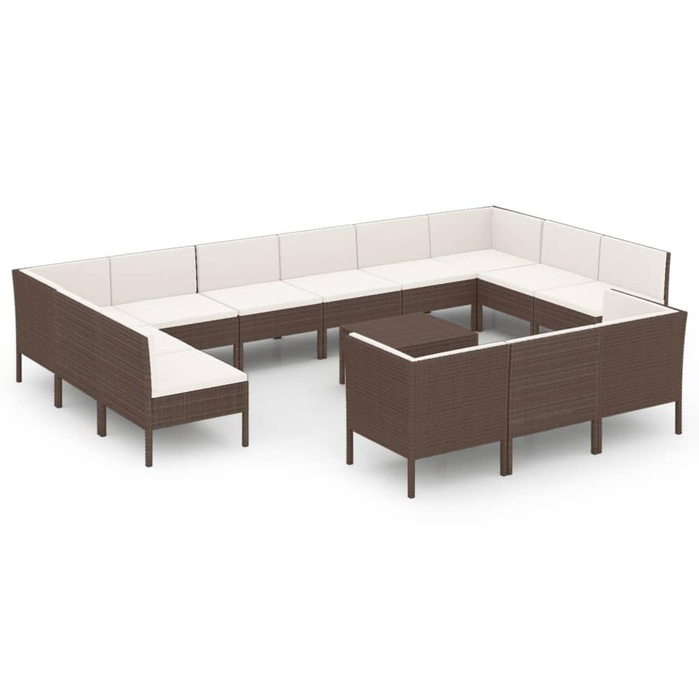 vidaXL 14 Piece Patio Lounge Set with Cushions Poly Rattan Brown, 3094627. Picture 2