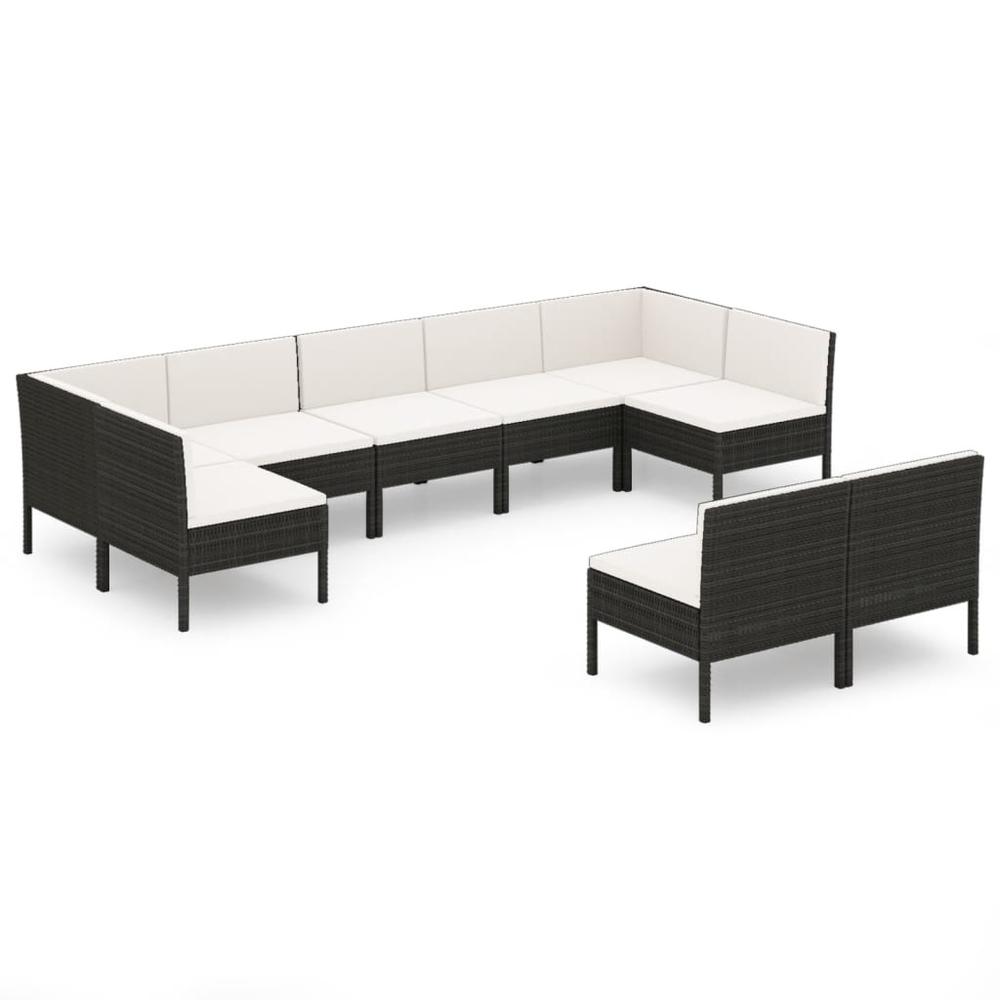 vidaXL 9 Piece Patio Lounge Set with Cushions Poly Rattan Black, 3094604. Picture 2