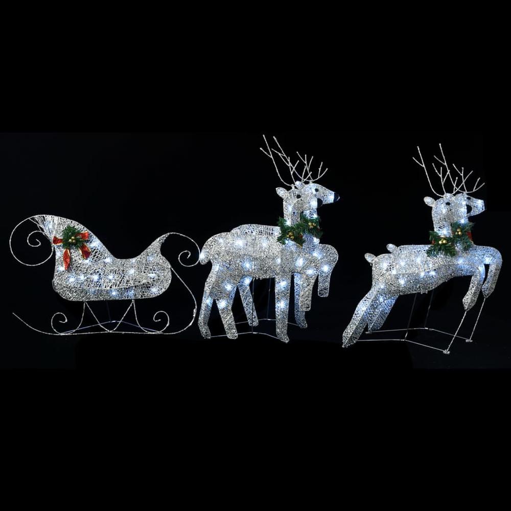 vidaXL Reindeer & Sleigh Christmas Decoration 100 LEDs Outdoor Silver, 329832. Picture 4