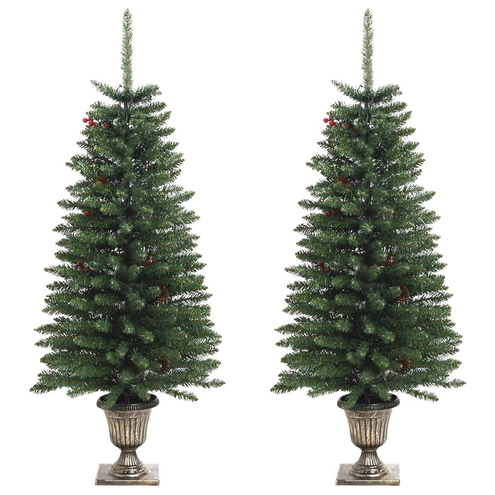vidaXL Artificial Christmas Trees 2 pcs with Wreath, Garland and LEDs. Picture 4